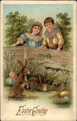 Children Watching Rabbits with Eggs With Children Postcard Postcard