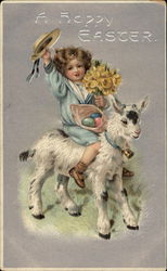 A Child Riding a Lamb Postcard