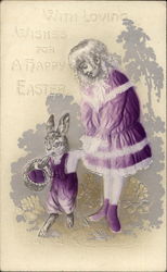 Girl holding hands with Easter bunny Postcard