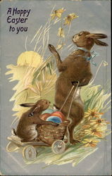 Momma Bunny With Baby Bunny Delivering Easter Eggs Postcard