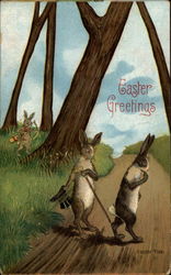 Easter bunnies walking With Bunnies Postcard Postcard