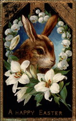 A Three Quarter Profile Of a Rabbit With White Flowers Postcard