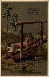 Rabbit Crossing a Log Bridge Postcard