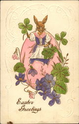 Bunny Holds a Four-Leaf Clover Postcard