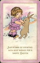 Little GIrl Holding a Brown Rabbit's Hand With Children Postcard Postcard