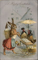 Momma Bunny Doing Easter Morning Market Shopping With Bunnies Postcard Postcard