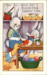 Easter Bunny and Gang paint the Eggs Postcard