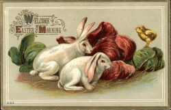 Two Bunnies and a Chick in the Garden Postcard