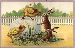 Bunnies and Chicks With Giant Egg With Chicks Postcard Postcard