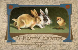 Two Bunnies Regard a Chick Postcard