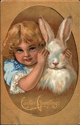 A Little Girl Playing Peekabo With A Bunny With Children Postcard Postcard