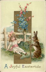 A Little Girl and a Bunny With Children Postcard Postcard