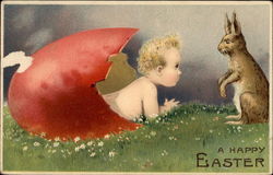 Bunny Greeting Newly-Hatched Easter Baby Postcard