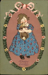 Little Girl Loving her Bunny With Children Postcard Postcard