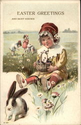 Children and a Bunny in a Flowery Meadow With Children Postcard Postcard