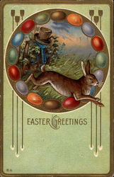 Rabbit Running with Easter Eggs Postcard Postcard