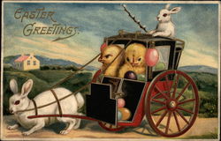 Easter bunnies with wagon With Bunnies Postcard Postcard