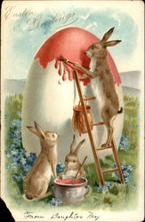 Bunnies Paint the Egg With Bunnies Postcard Postcard