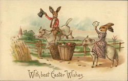 Easter Bunnies riding horses Postcard