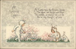 Children Dressed as Rabbits Hunting Easter Eggs Postcard