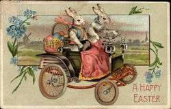 Rabbits Driving Vintage Car With Bunnies Postcard Postcard