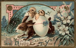 Easter Bunny with a special Delivery With Chicks Postcard Postcard