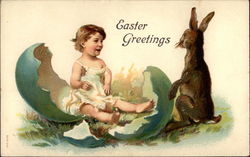 Easter Greetings With Bunnies Postcard Postcard