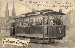 Standing Room Only on Bunny Trolley Car Postcard