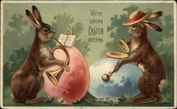 Bunny Musicians With Easter Eggs With Bunnies Postcard Postcard