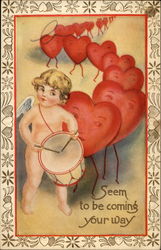 Cupid Leading Heart Parade Postcard