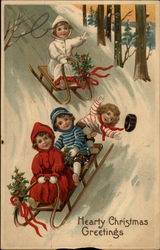 Children Sledding Postcard Postcard