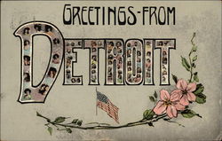 Greetings From Detroit Faces in Letters Postcard Postcard