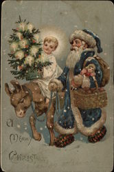 A Merry Christmas with Blue Santa and Child Postcard