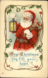 Santa Holding a Lantern and Toys Postcard