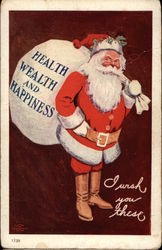 Santa Carries Sack Bearing the Words: Health, Wealth, and Happiness Postcard