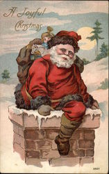 A Joyful Christmas with Santa on Chimney Santa Claus Postcard Postcard