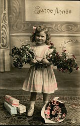 Art Deco Girl with Presents & Flowers Girls Postcard Postcard