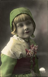 Girl in Green Dress and Hat Girls Postcard Postcard