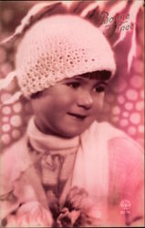 Young Girl in Crochet Hat Girls Postcard Postcard