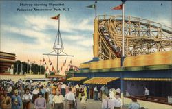 Midway Showing Skyrocket, Palisades Amusement Park Postcard