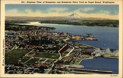 Airplane View of Bremerton and Bremerton Navy Yard on Puget Sound Washington Postcard Postcard