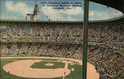 Cleveland Indians in Action at Cleveland Municipal Stadium Ohio Postcard Postcard