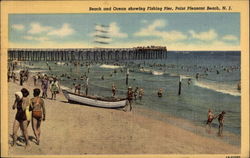 Beach and Ocean showing Fishing Pier Point Pleasant Beach, NJ Postcard Postcard