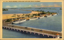 Yachts Moored Along Miami and Miami Beach Causeway Postcard