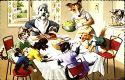 Dogs at Dinner Postcard