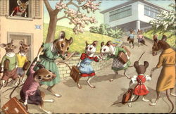 Mice Going to School Postcard