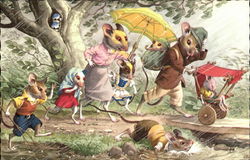 Mouse Family in the Rain Postcard