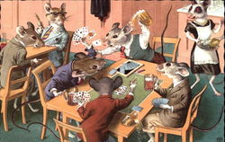 Mice in suits playing cards Postcard