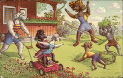 Mainzer Poodles Mowing the Lawn and Playing Dogs Postcard Postcard