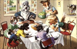 Dog and Cat Dinner Dogs Postcard Postcard